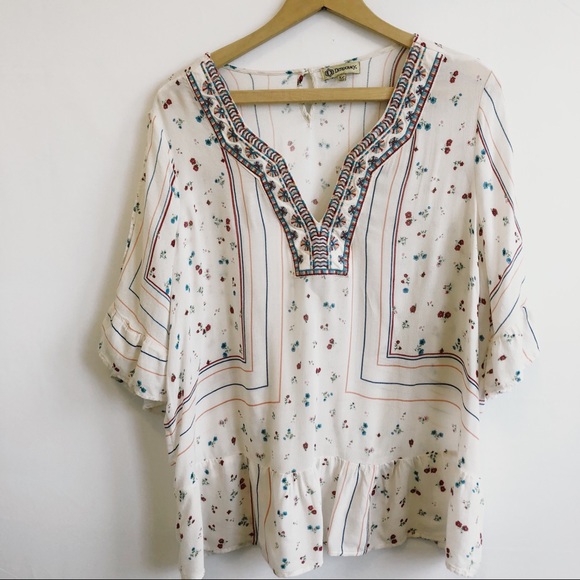 Democracy Tops - Democracy Floral Blouse Size XL Boho Peasant